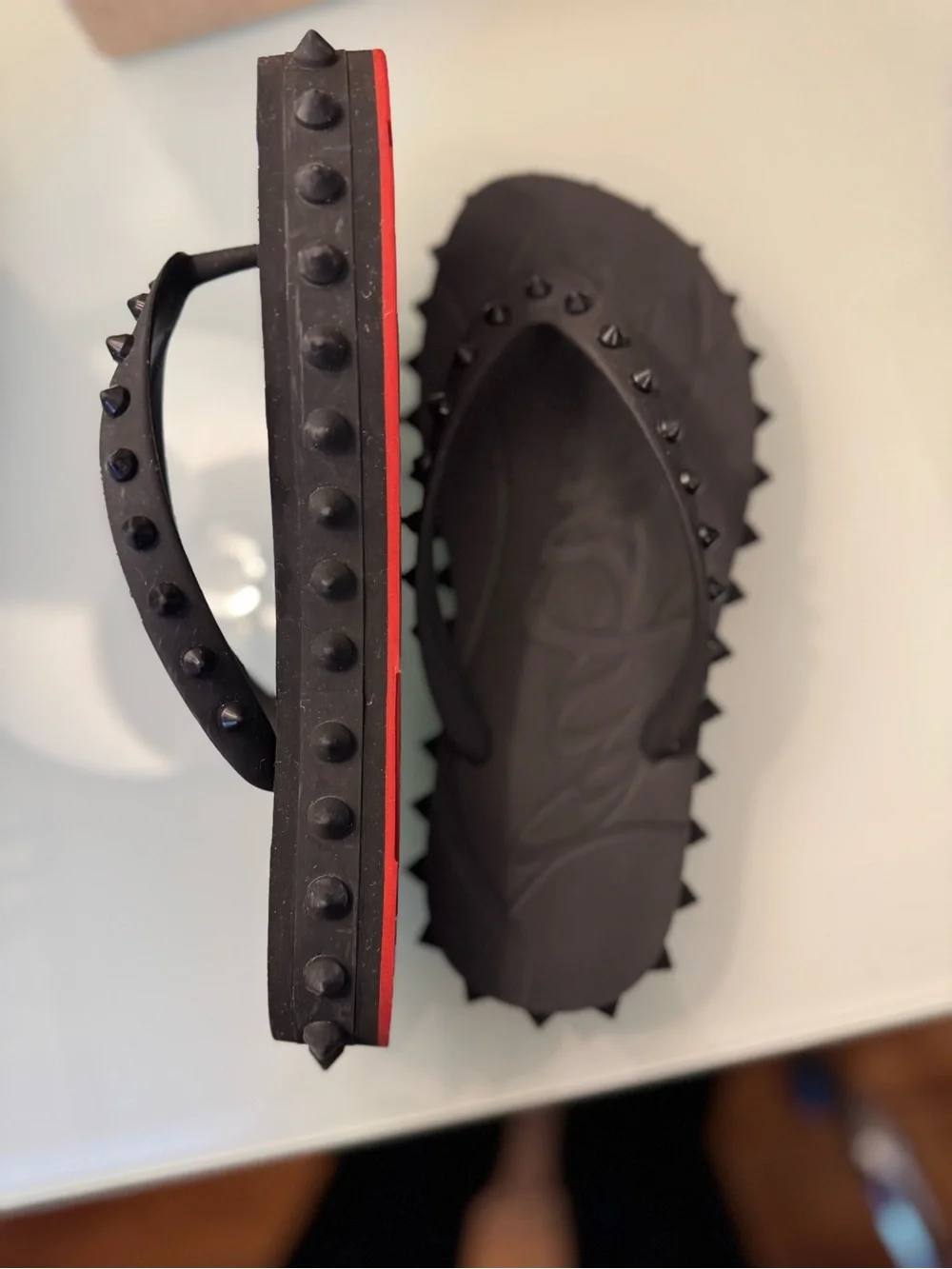 Christian Louboutin Black Studded Platform Flip Flops